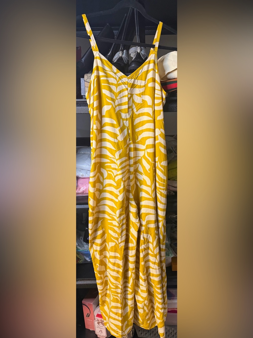 Yellow & White Tropical Print Jumpsuit